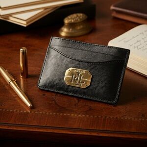 Ralph Lauren Elegant Black Card Holder with Gold Logo Old Money Luxury Classy
